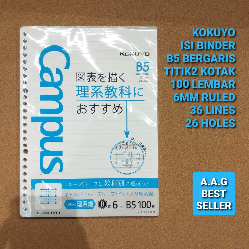 

KOKUYO ISI BINDER B5 BERGARIS TITIK2 KOTAK 100 LEMBAR 6MM RULED 36 LINES 26 HOLES