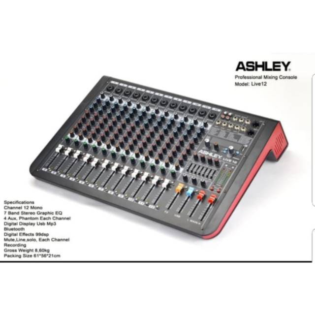 MIXER ASHLEY LIVE12/LIVE 12 12CH USB-BLUETOOTH GARANSI