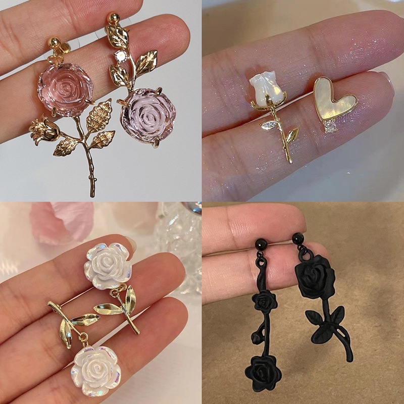 Anting Tusuk Bahan Alloy Bentuk Hati / Kupu-Kupu / Bunga Hias Mutiara / Berlian Imitasi Untuk Wanita Butterfly