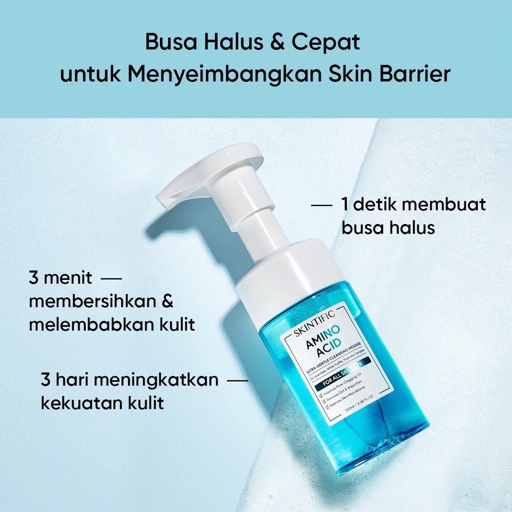 ★ BB ★  SKINTIFIC Amino Acid Ultra Gentle Cleansing Mousse 100ml | Pembersih Wajah【bpom】