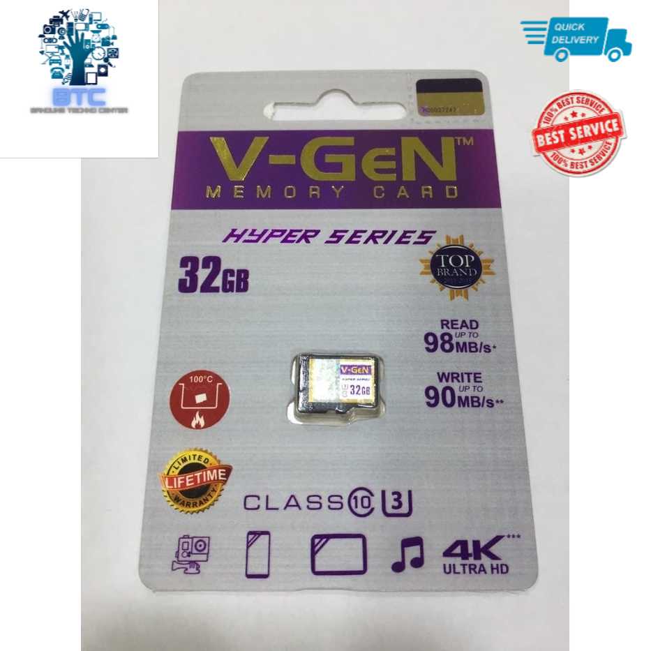 MicroSD V-GeN Hyper 32GB Class 10 98MB/S (MicroSD VGEN Memory HP)
