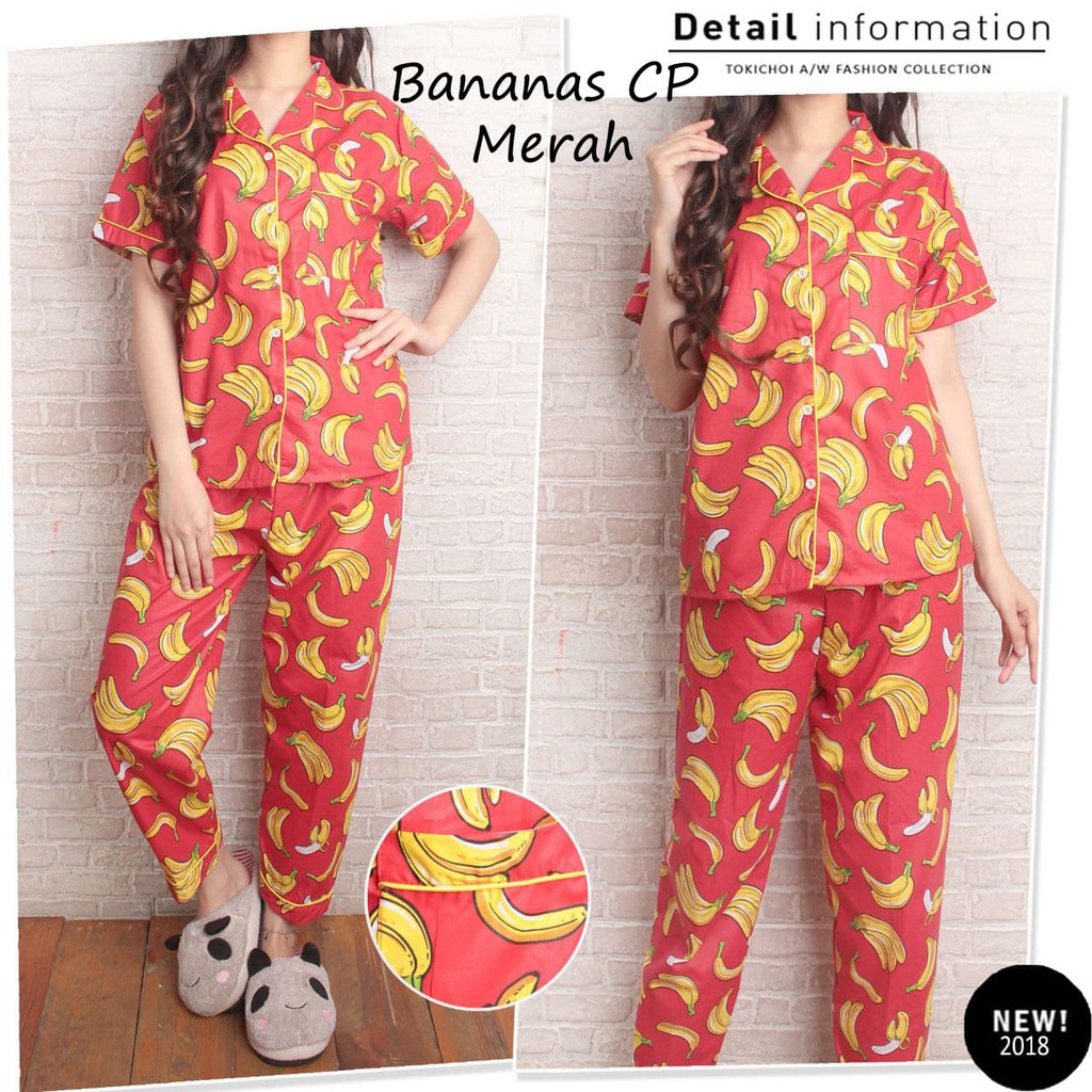 Baju Tidur EYT267 CP BANANAS PIYAMA CELANA PANJANG GROSIR TANAH ABANG BAJU TIDUR Terpopuler
