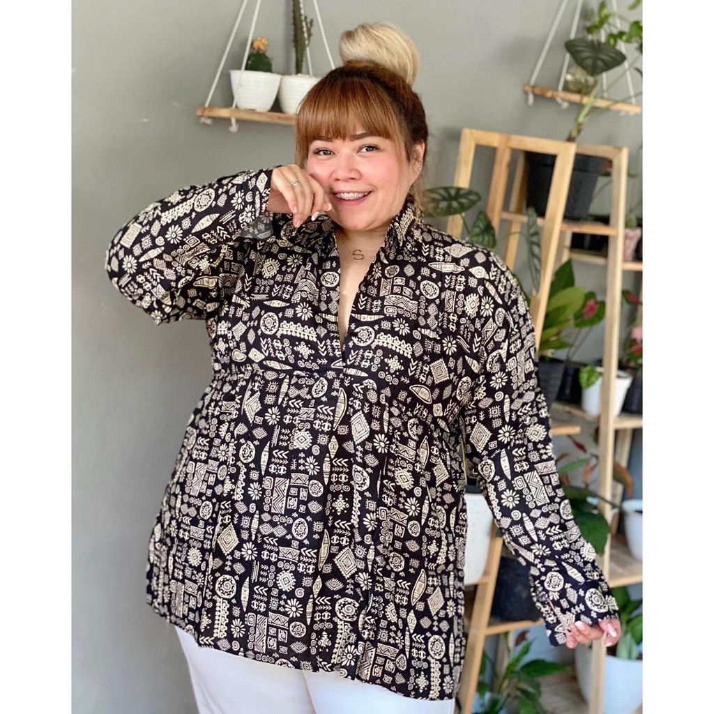 Tunik Wanita Bigsize Jumbo Katun Rayon LD 130 cm LD 140 cm Motif Etnik Terbaru