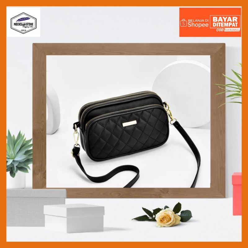 Mochillastore - TAS SELEMPANG WANITA KECIL IMPORT KULIT TA534B5 CRESENT  SLING HITAM BAG REMAJA KOREA MUAT HP FASHION CEWEK PREMIUM MURAH KEKINIAN LUCU BATAM SIMPLE BRANDED