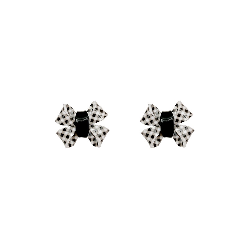 Anting Stud Desain Pita Kotak-Kotak 3D Bahan 925 silver needle Untuk Wanita