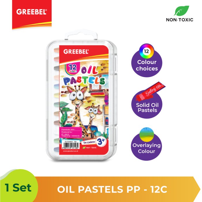 Oil Pastel Greebel PP 12 Warna Non Toxic - Hard Case