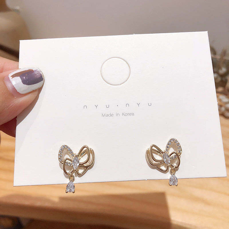 Anting Giwang Alloy Model Pita Dengan Kristal + Berlian Imitasi Warna Emas Untuk Wanita