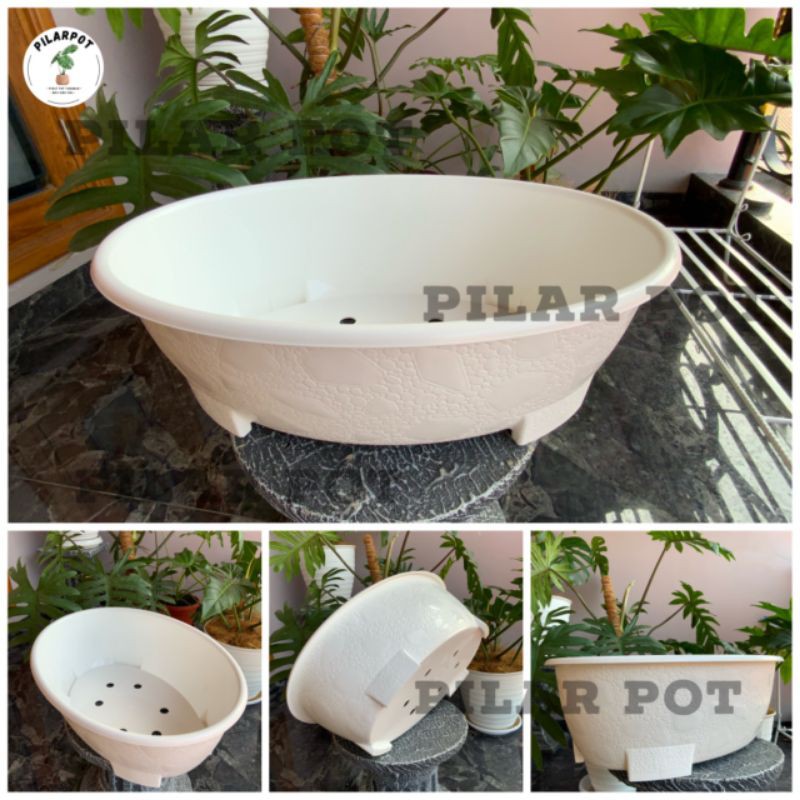 Pot bunga tanaman plastik bonsai oval 10 PUTIH 50cm - OVAL 10 PUTIH