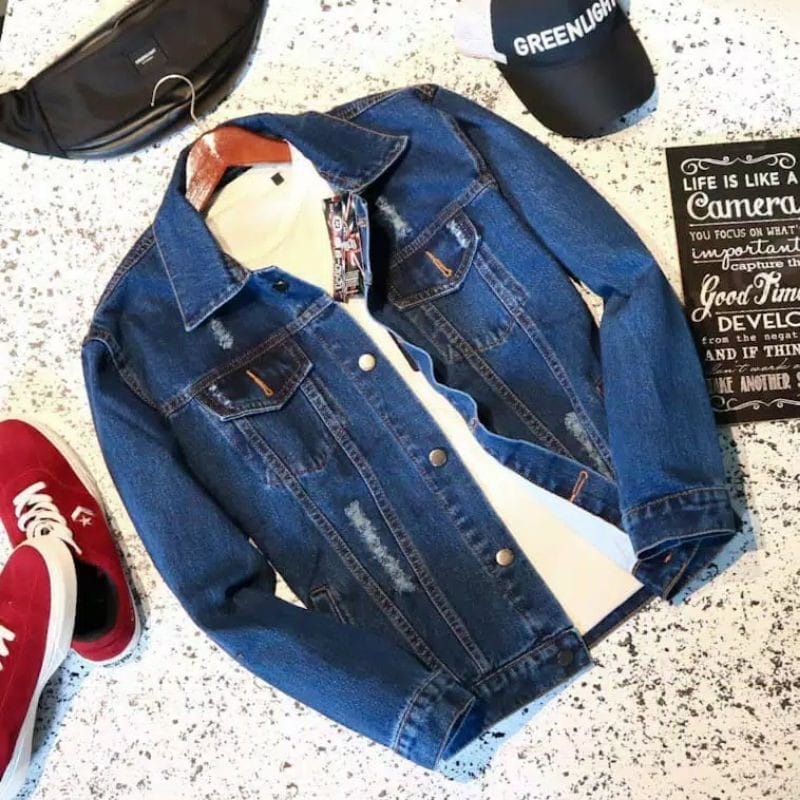 Jaket Jeans Denim Pria Wanita Dewasa Lengan Panjang Polos Hitam Biowash Bioblit Garment Cocok Untuk Motoran Casual Ukuran Standar