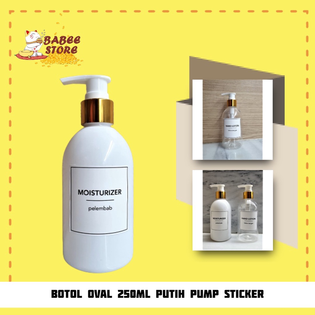 BOTOL SABUN CAIR PUMP LABEL STICKER 250ML OVAL - BOTOL REFILL SABUN AESTHETIC OVAL 250ML PUMP GOLD