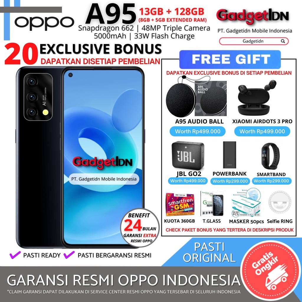 OPPO A95 13/128GB ( 8GB + 5GB EXTEDED RAM ) GARANSI RESMI OPPO