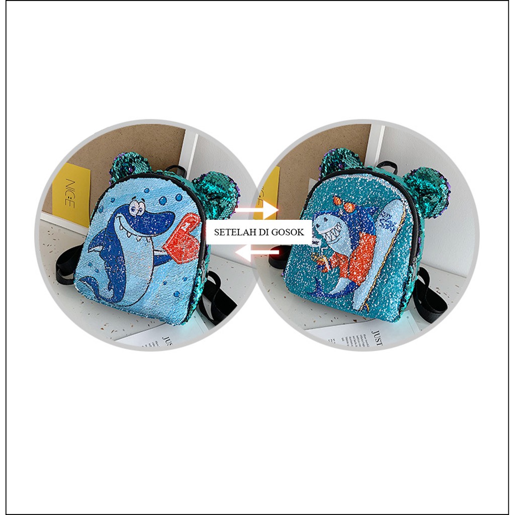 ELFYDO ELF1400 Tas Ransel Anak Sequin Glitter Karakter Unicorn Telinga Beruang