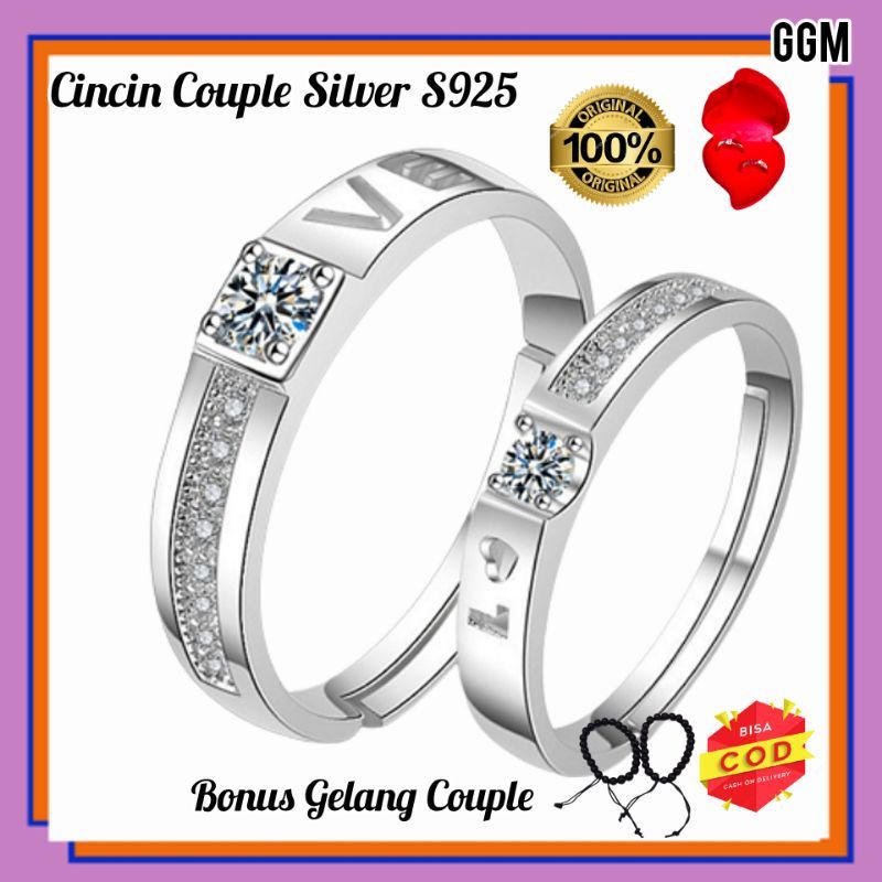 Cincin Couple Perak S925 Silver Adjustable Ring Pria wanita Anti Karat Cicin Kawin Tunangan Nikah Zi
