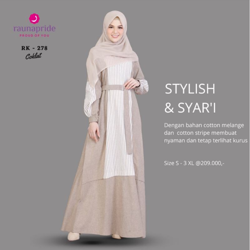 Gamis Rauna Dewasa RK 278 Coklat Bahan Adem Busui Friendly