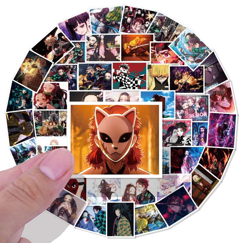 50 Kimetsu Tidak Yaiba stiker Sun Pria kartun jurnal bahan phone case PVC Tangan Buku stiker Xiao Zh
