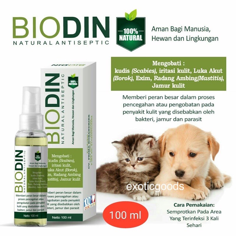 BIODIN SPRAY 100ml OBAT SCABIES OBAT JAMUR KELINCI OBAT GATAL KUCING OBAT KUDIS ANTISEPTIK HEWAN