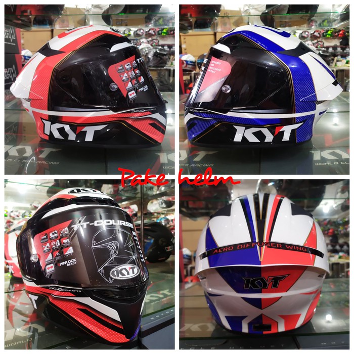 HELM KYT TT COURSE GRAND PRIX RED BLUE FLAT DARK SMOKE VISOR