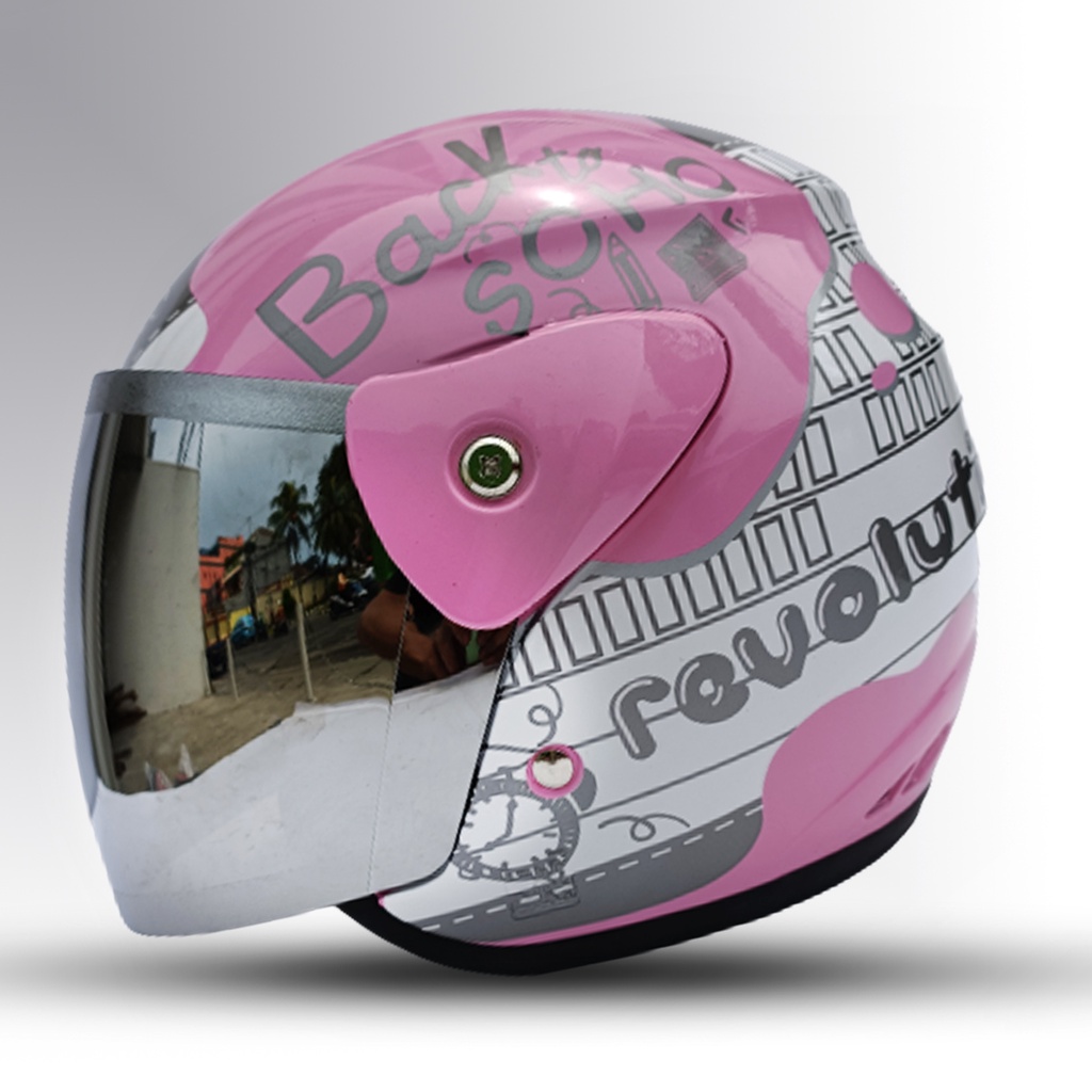 HELM EVOLUTION MURAH HALF FACE MOTIF MODEL CM EVO KACA PELANGI SILVER UNTUK PRIA DAN WANITA DEWASA COD