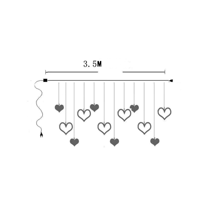 Lampu String 120 Led 3.5M Tenaga Baterai 12 Bentuk Hati Untuk Tirai Kamar Tidur