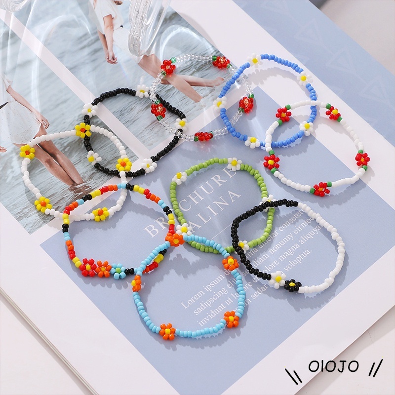 【COD】Fashion Tenunan Warna-warni Manik-manik Daisy Anklet / Gelang Beach Resort Style Accessories