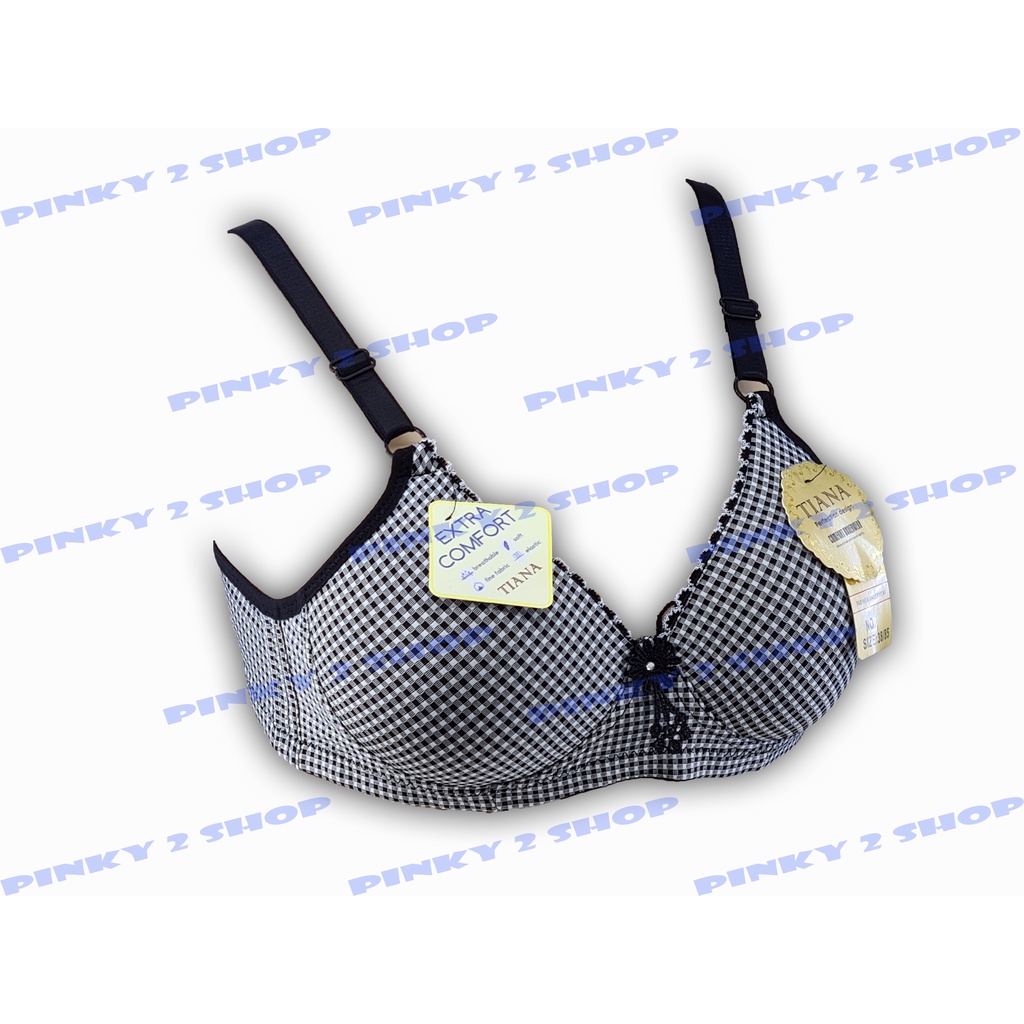 BRA BH WANITA TIANA MOTIF KOTAK KAIT 3 TANPA KAWAT BUSA TIPIS SIZE 36-42