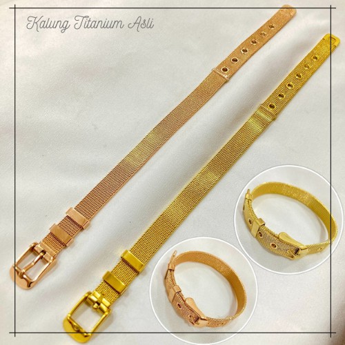 Gelang Titanium Wanita Anti Karat Gelang Strap Polos Tali Jam Xuping Lapis Emas Aksesoris Wanita KTA