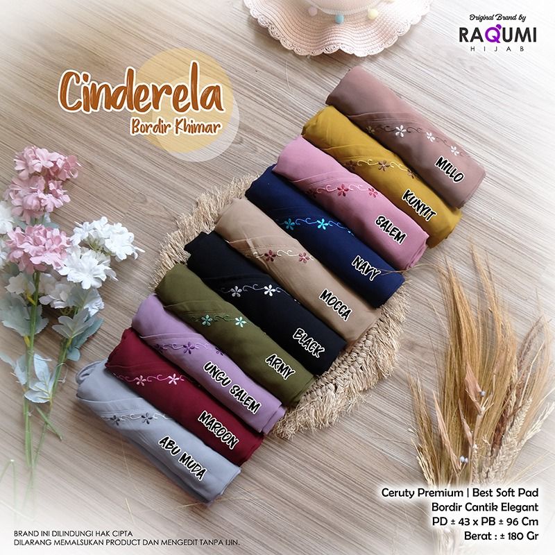 CINDERELA BORDIR KHIMAR RAQUMI ORIGINAL | KHIMAR BARU | KHIMAR CERUTY | KHIMAR SALEM