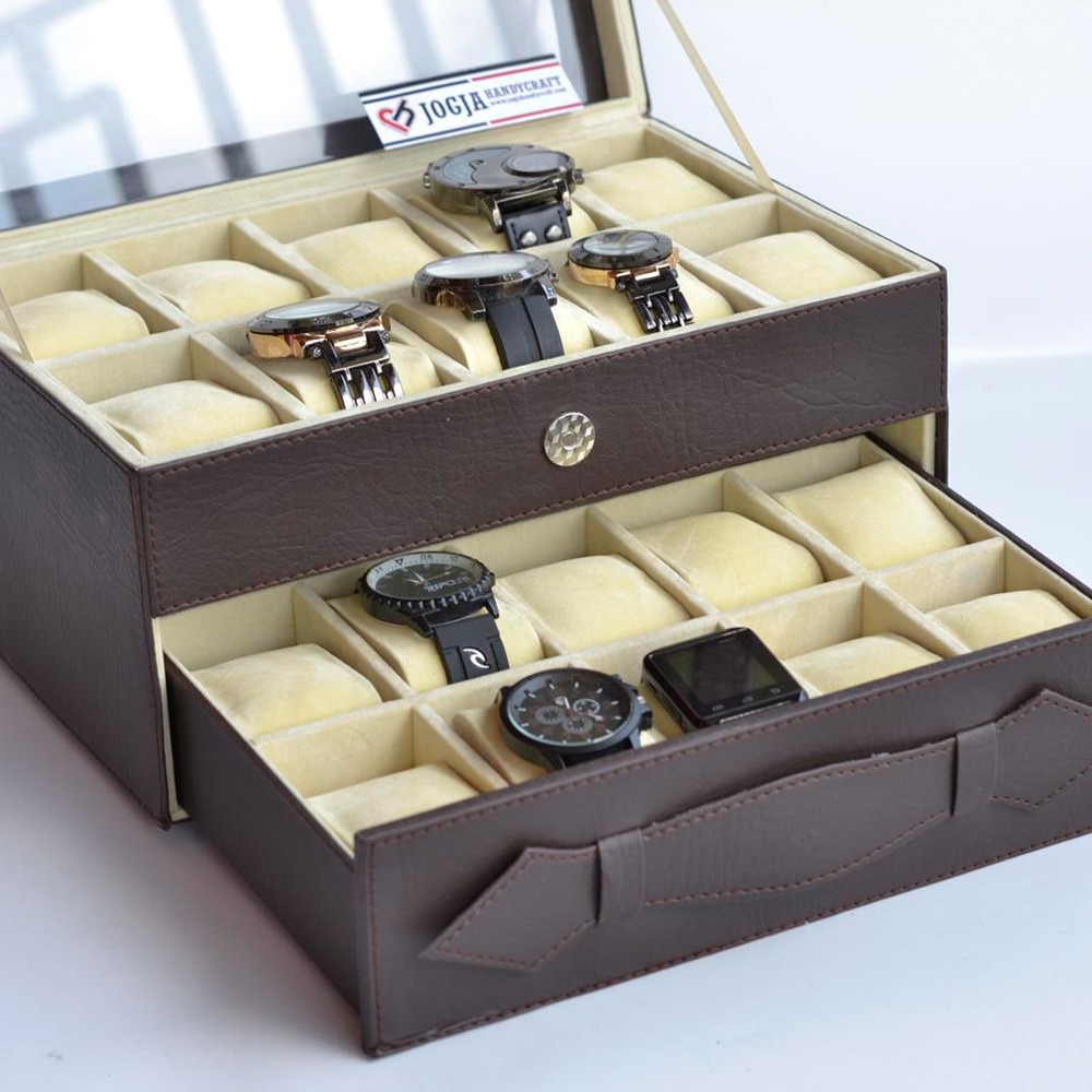 JUMBO - Kotak Tempat Jam Tangan isi 20 Besar / Watch Box Brown Cream