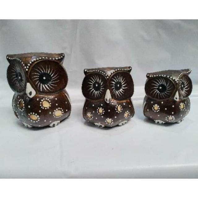 (BISA COD) SATU SET PAJANGAN MINIATUR BURUNG HANTU OWL KAYU UKURAN SEDANG - DEKORASI RUMAH MURAH