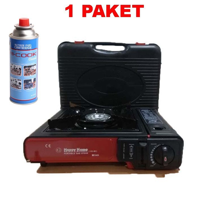 Kompor Portable Happy Home + Free Gas Kaleng HI-COOK 230 gr