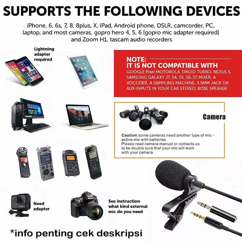 PAKET LENGKAP Mic Clip On Professional Microphone klip External HP Kamera DSLR