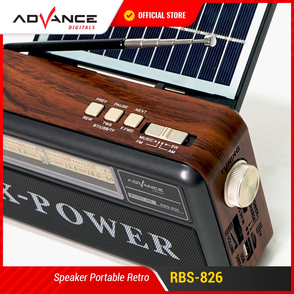 Speaker Radio Bluetooth Panel Surya Charger Matahari Advance RBS-826