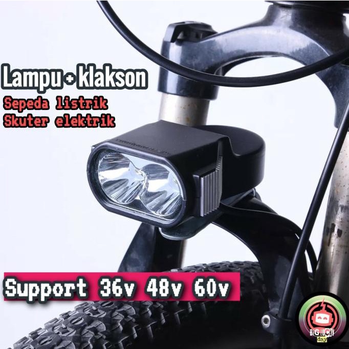 Buruan Serbu] Lampu Sepeda Listrik Headlamp + Klakson Scooter 36V 48V 60V Sparepart