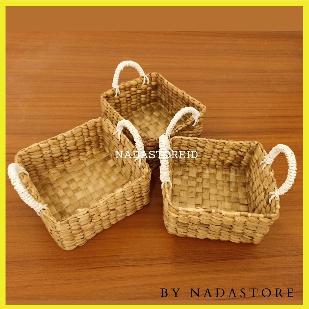 KERANJANG HAMPERS ANYAMAN ENCENG GONDOK / TRAY HANDLE ENCENG GONDOK / storage / keranjang serbaguna