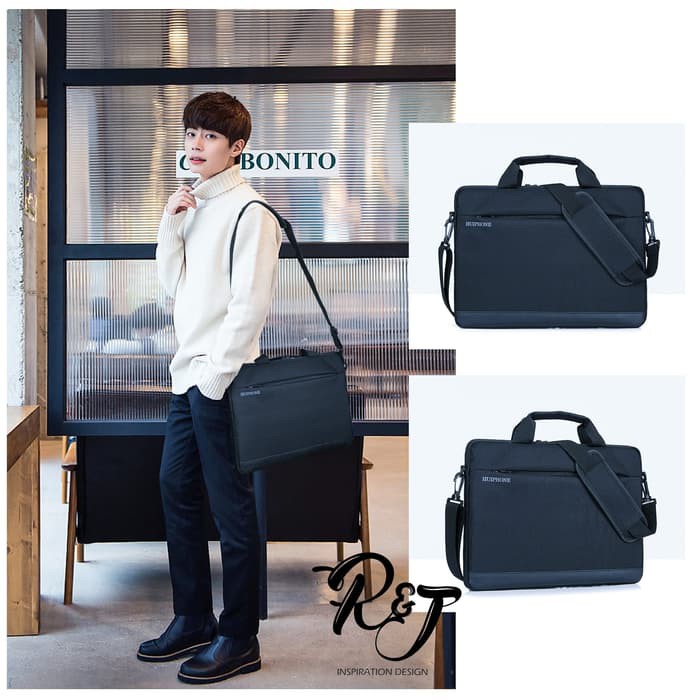 Tas Laptop 14inch  SoftCase  Sarung  Slempang Huiphone Waterproof - Black