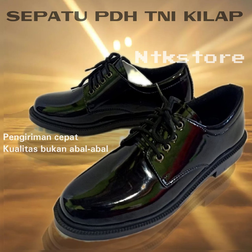 Sepatu PDH Pendek 01 TNI Dinas PDH TNI AD AL AU Formal Pria POLRI Satpam Security POLISI SEPATU KERJA Hitam Mengkilap Dengan Tali Size 39 - 45 (DT01)