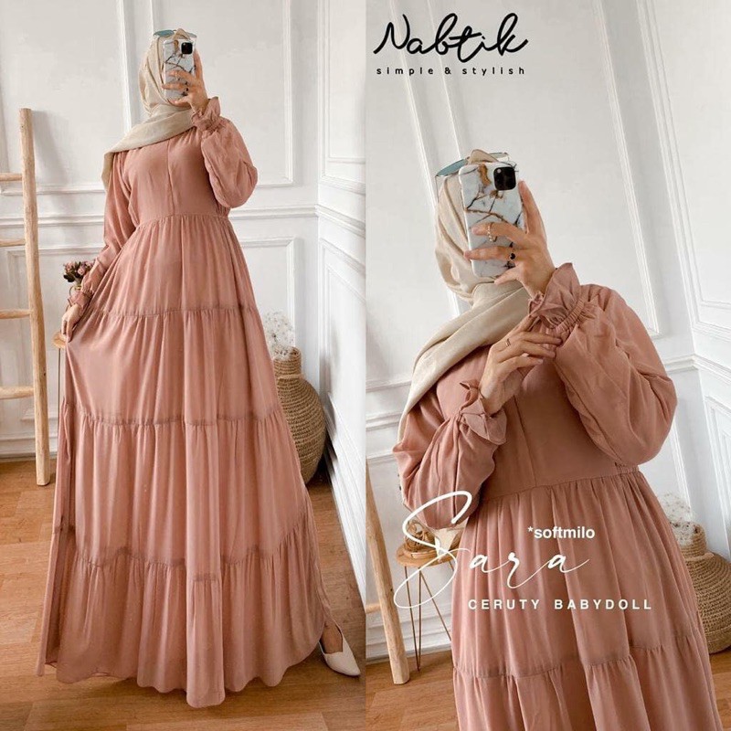 Sara maxy Bahan Cerruty Babydoll LD 110 - Gamis Wanita Busui Friendly