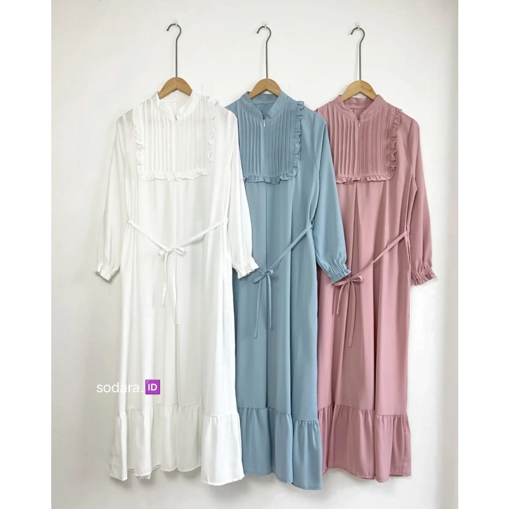 Long dress YEONMI free mask // Long dress Premium with mask // Baju Lebaran // Korean pleated Collar Tier