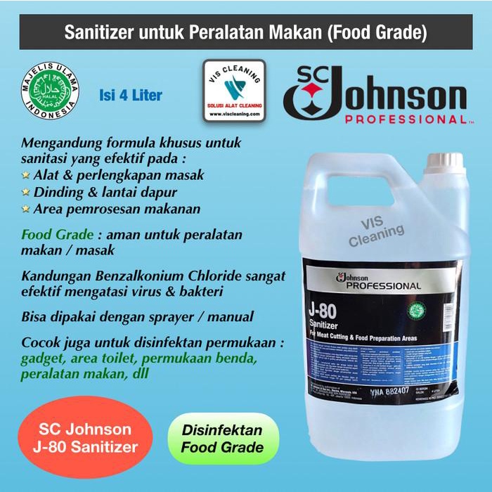 Sc Johnson J-80 Sanitizer Food Grade 4 L (Untuk Peralatan Makanan)