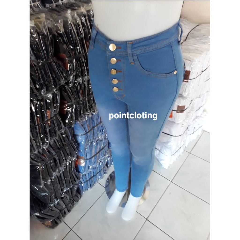 Celana jeans wanita panjang kancing 5