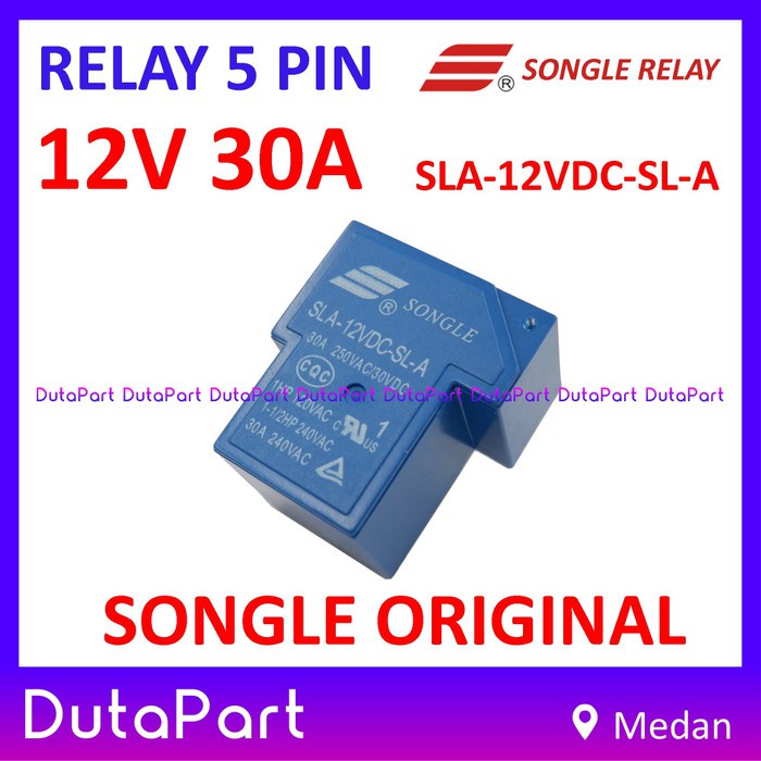 Relay 12V 30A ORIGINAL SONGLE SLA-12VDC-SL-A 5 PIN Kaki 5P