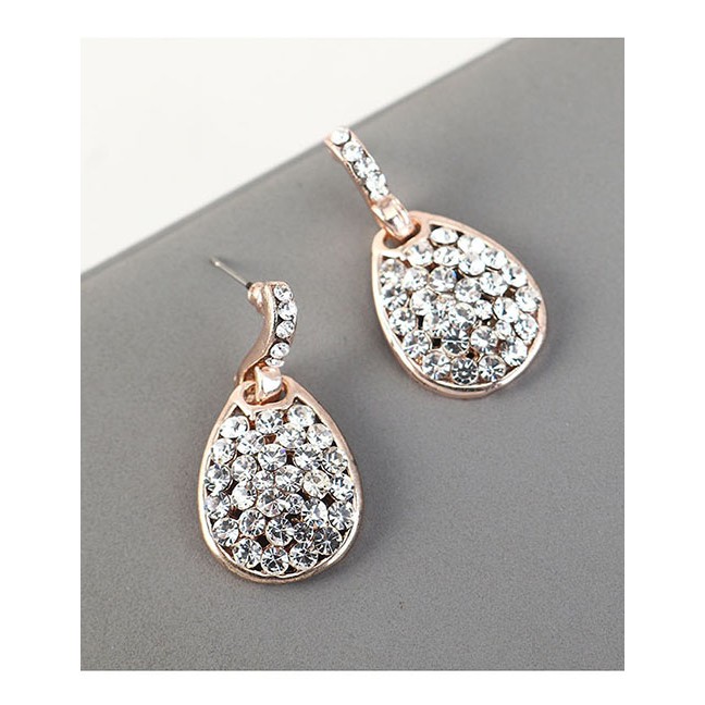 LRC Anting Tusuk Fashion 14k Gold Drop-shaped Cutout Stud Earrings With Rhinestones Y63697