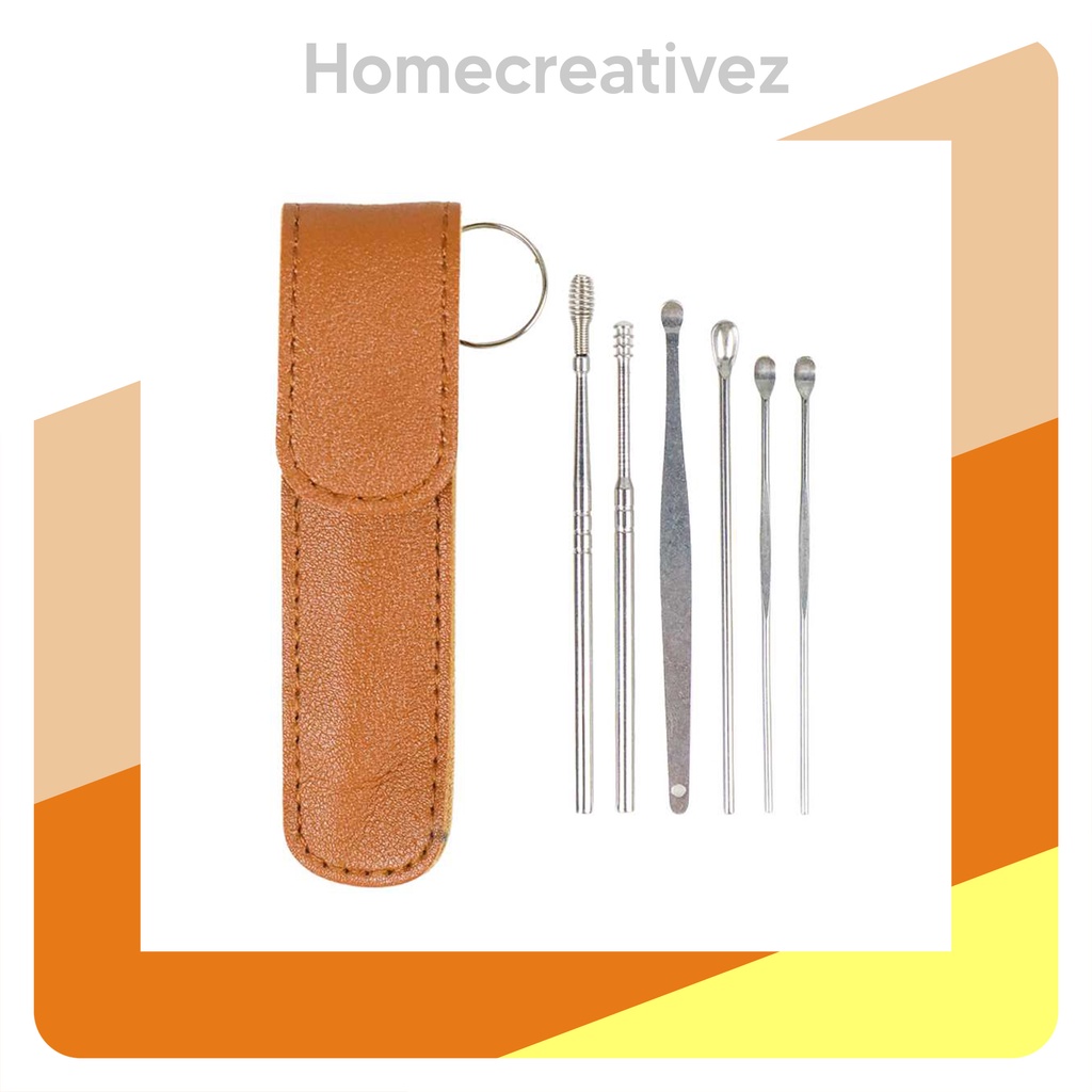 HC Set Pembersih Telinga Korek Kuping Ear Wax Picker 6 IN 1 Stainless Steel