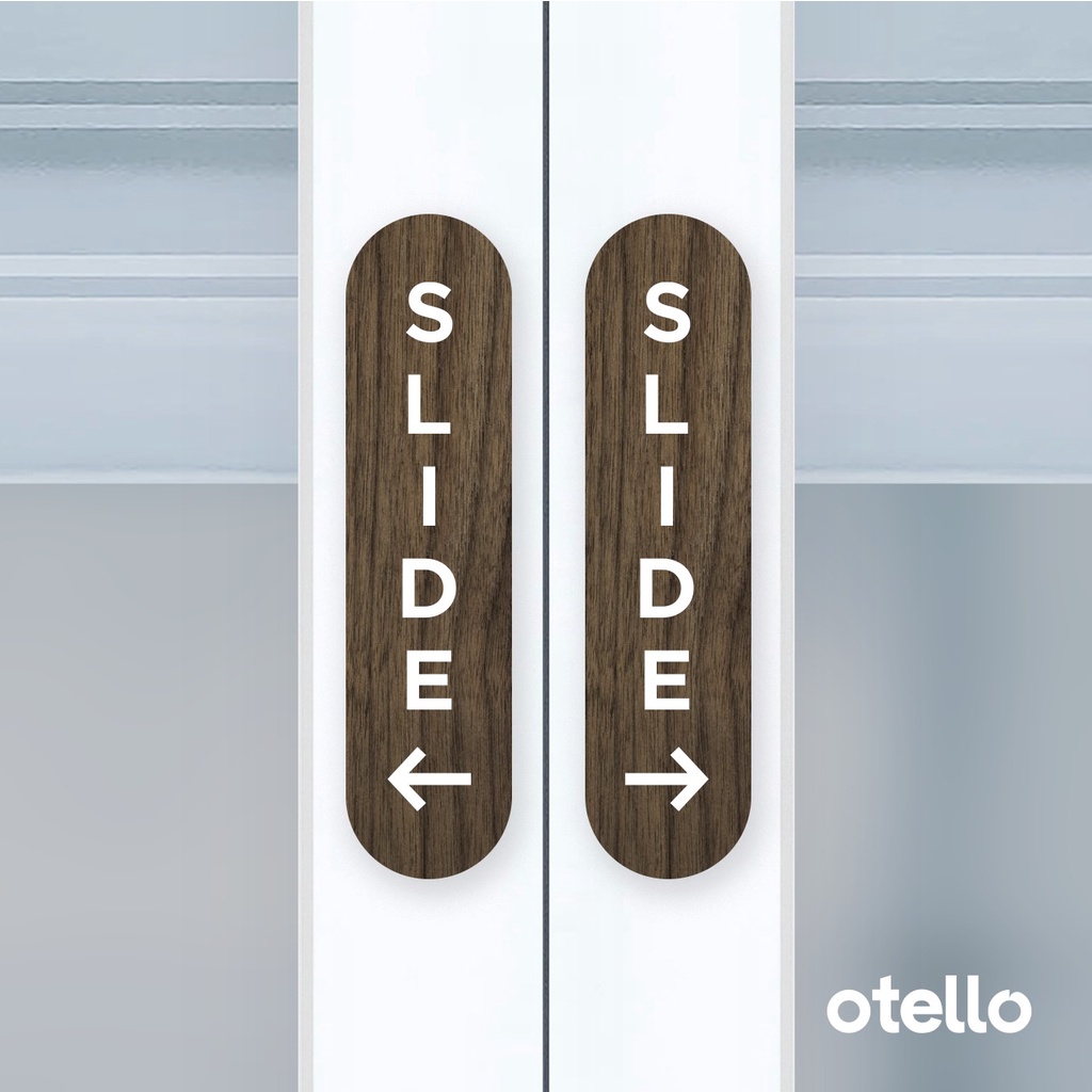 Otello Label Sticker Slide Geser Rounded Classic Sign Acrylic Kayu Modern Minimalist Signage Board Label Akrilik Kayu Pintu Tempel Stiker Pintu Kafe Restoran Kantor Gedung