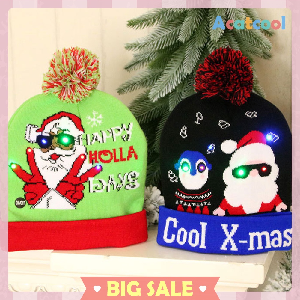 LED Christmas Knitted Hat Glowing Beanie Light-up Cap for New Year Party