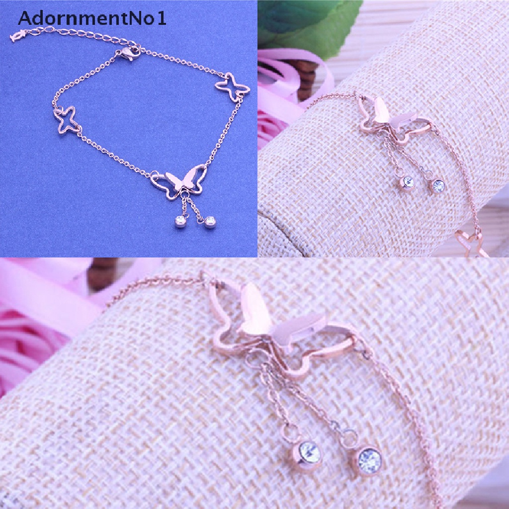 (AdornmentNo1) Gelang Kaki Rantai Rose Gold Liontin Kupu-Kupu Untuk Wanita Butterfly