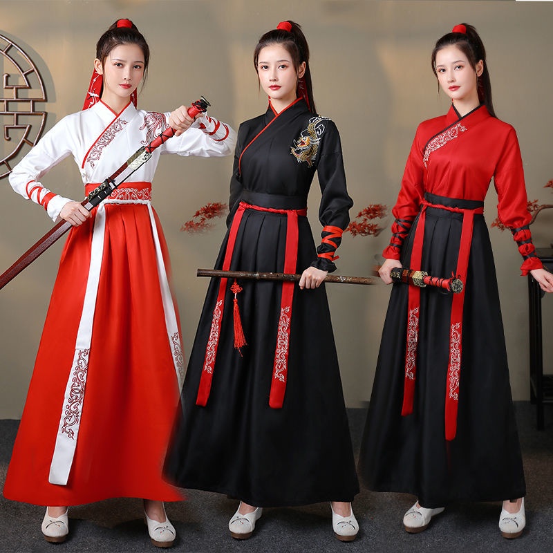 Martial arts style women's Han Chinese clothing Chinese style cross collar waist jacket and dress ma