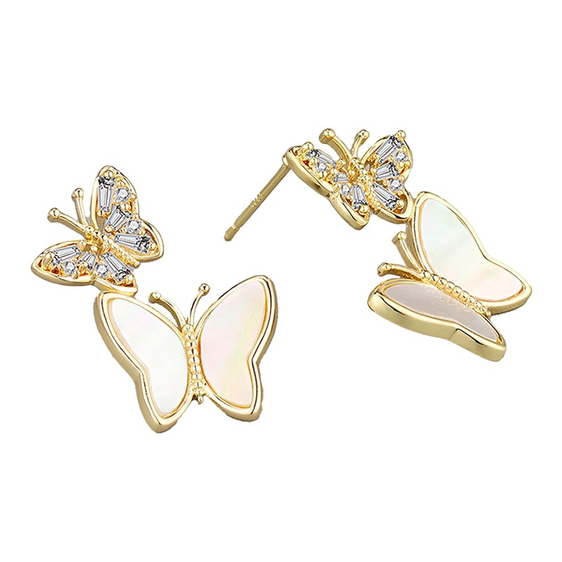 Anting Stud Kristal Bentuk Kupu-Kupu Warna Silver Untuk Wanita Butterfly