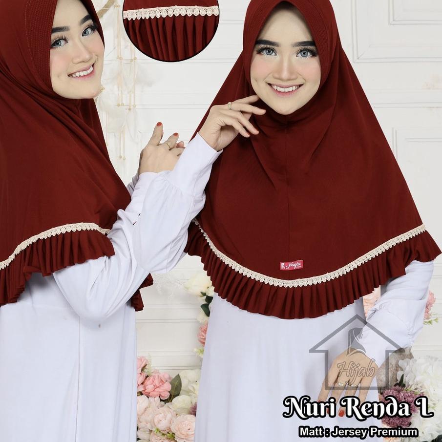 Kerudung Instan Jersey Nuri Renda Import Size L,XL Jilbab Instan Jersey Premium Hijab Bergo Rumah Hi