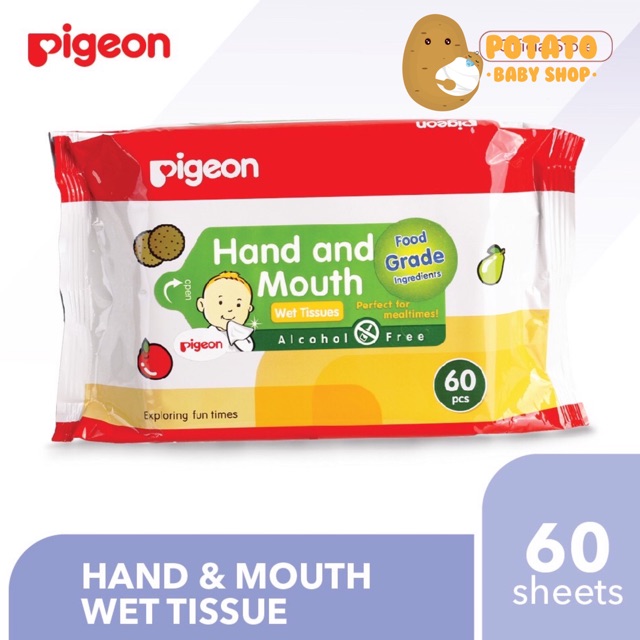 PIGEON Hand and Mouth Wet Tissue - 60 Sheets / Tisu Basah Bayi